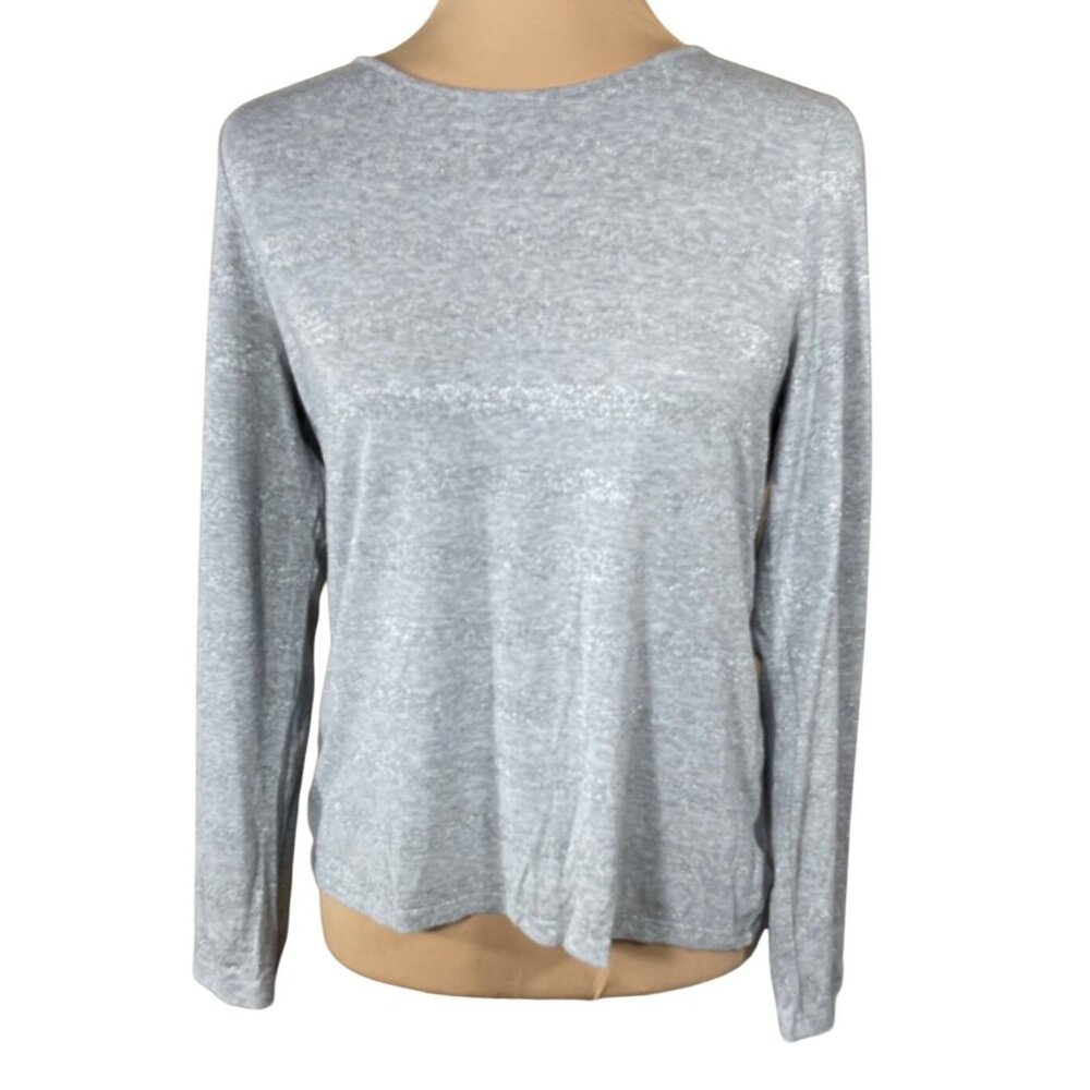 Talbots Petites Knit Top Grey Silver Sparkle Stripe Size LP Large Petite Stretch